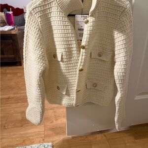 Zara White Textured Knit Cardigan